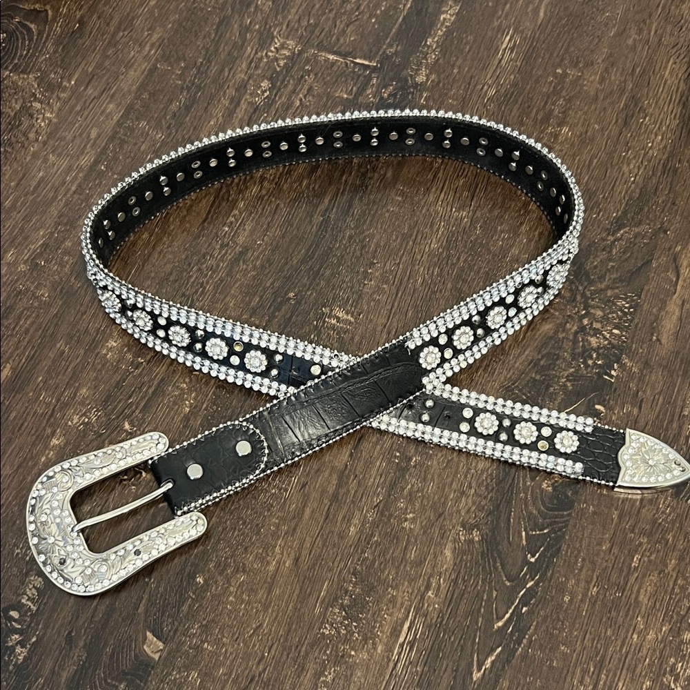 Western Black and Silver Embellished Belt